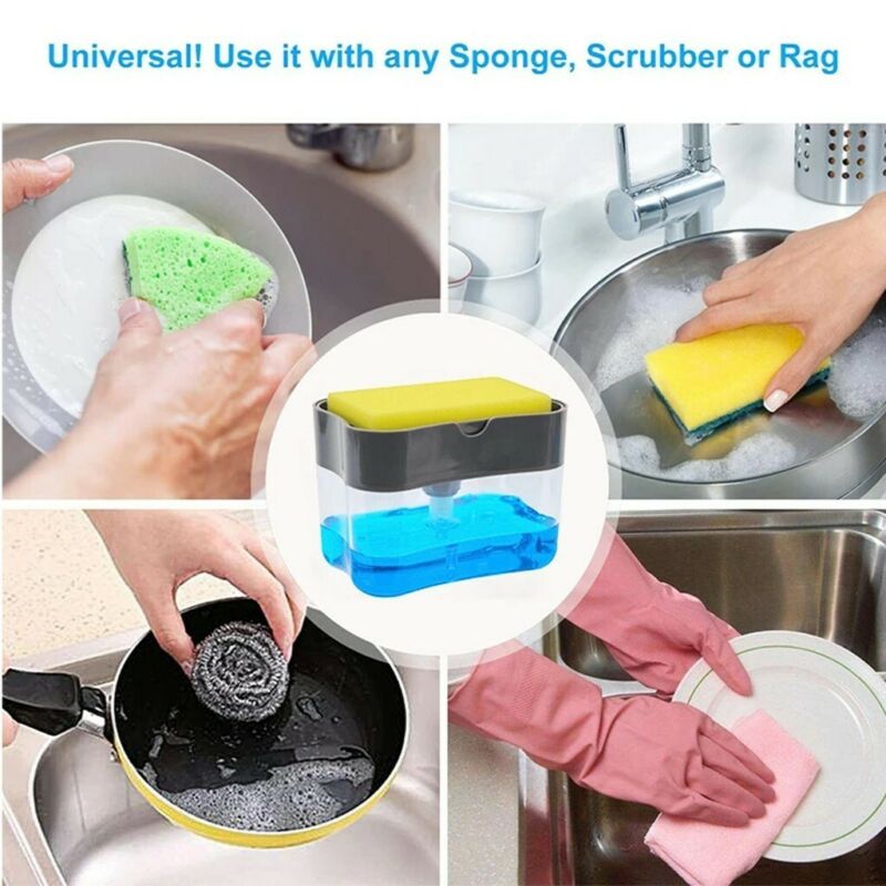 Distributeur de savon liquide pour la cuisine, distributeur de savon liquide, distributeur de savon de cuisine avec porte-éponge, caddie à éponge, distributeur de pompe à savon