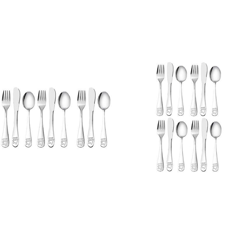 Kids Silverware Set Children's Safe Stainless Steel Utensil Little Bear Kids Cutlery Set Metal Toddler Utensils