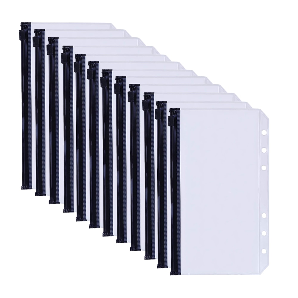 10 stk bindelommer  a5/a6 størrelse bindemiddel løse blade lynlåsmapper til 6- ring notesbog bindemiddel pvc pose dokument arkivering poser