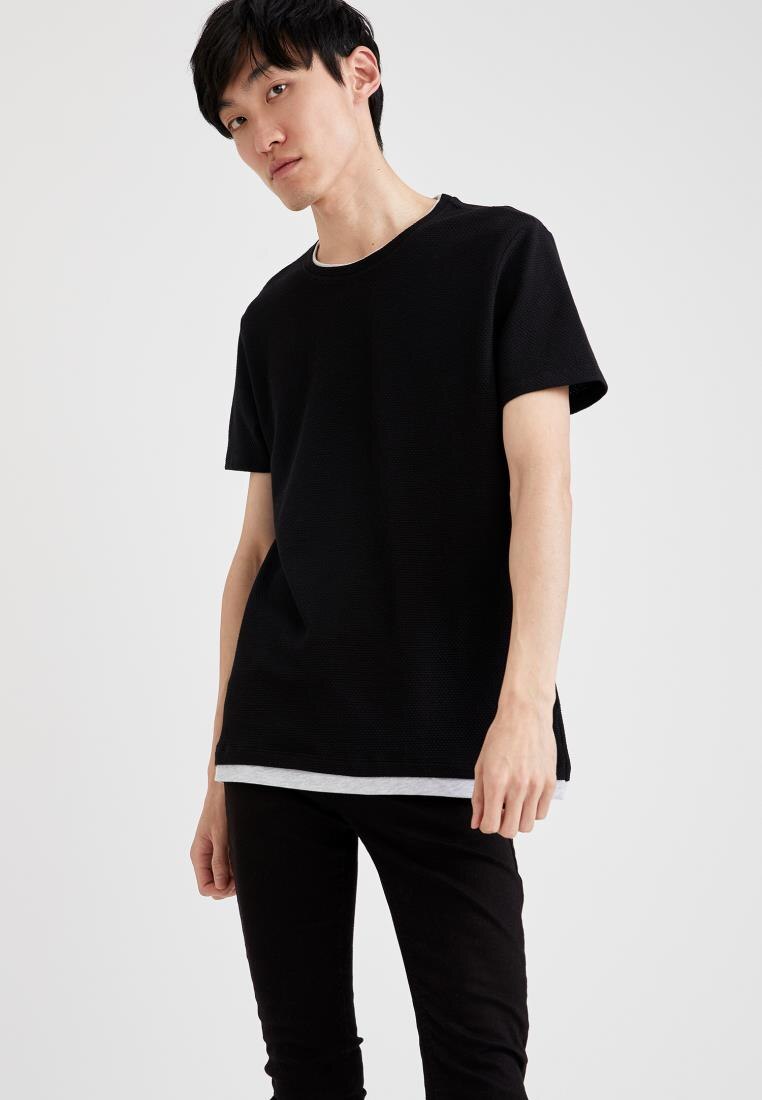 DeFacto Spring Man Tops Tees Basic Slim Fit Body Knitted Aesthetics Season-M4819AZ21SP: Black Color / M