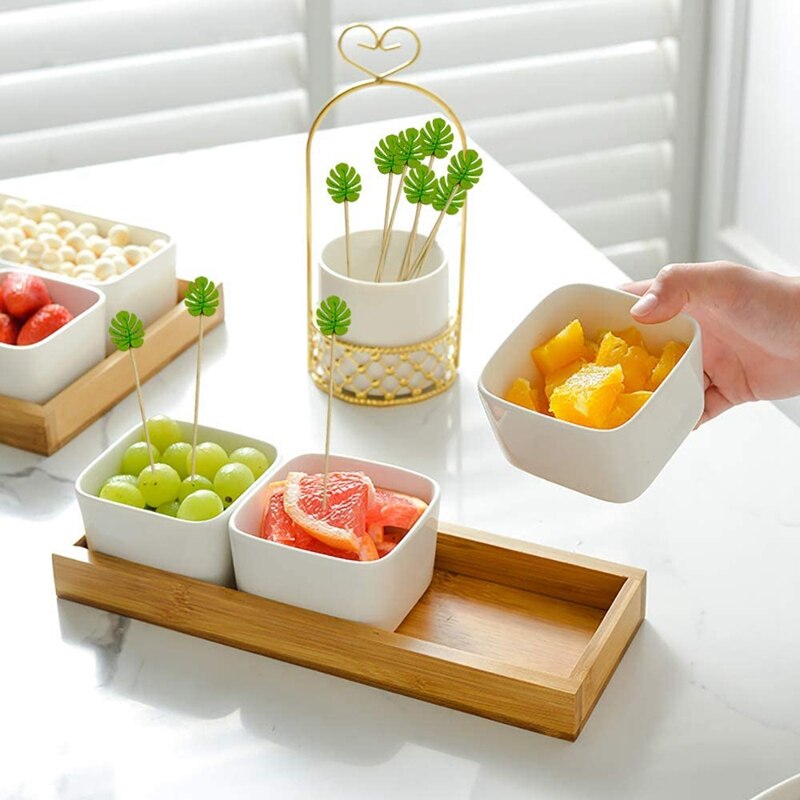 Palito de palito de bambú para decoración de , palito de Palito para ensalada, postre y cóctel, con hojas tropicales para magdalenas, 200 unidades