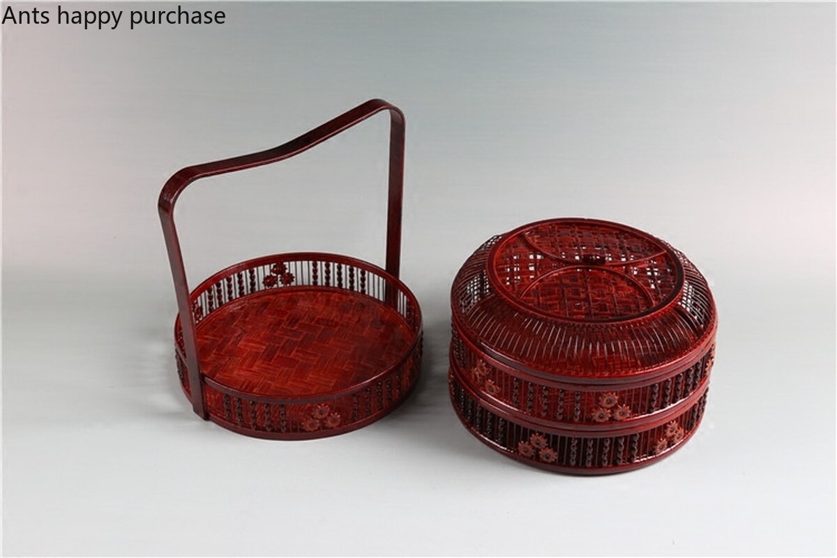 Bambus oppbevaringskurv håndtak med lokk rund hul to etasjer tre etasjer bryllup kurv egg måne kakeboks frukt oppbevaringsbokser
