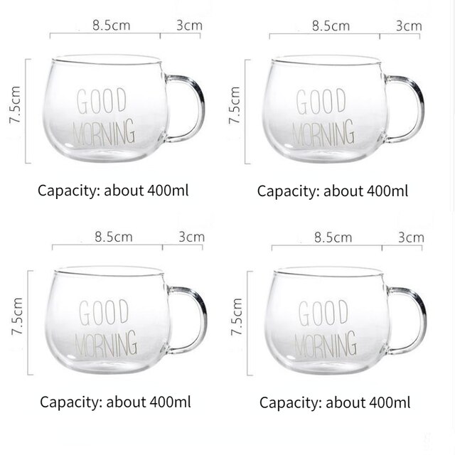 1/2/4PC Good Morning Milk Tea Coffee Yogurt Oat Cup Cocktail Glass Crystal Mugs Letter Printed Mug Transparent with Lip: 4PC white letter