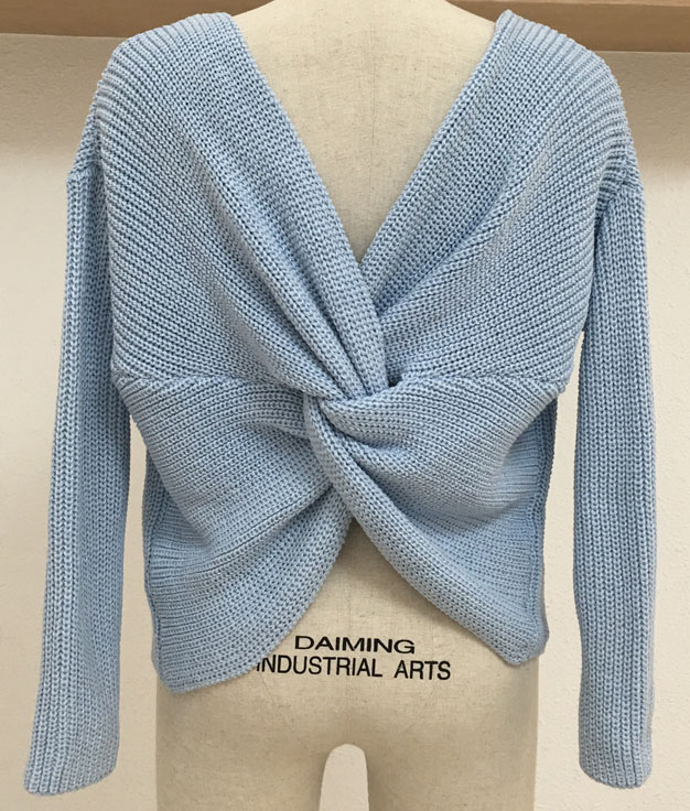Efterår vinter strik rund hals krave ryg og skuldre sweater: Lyseblå / 4xl