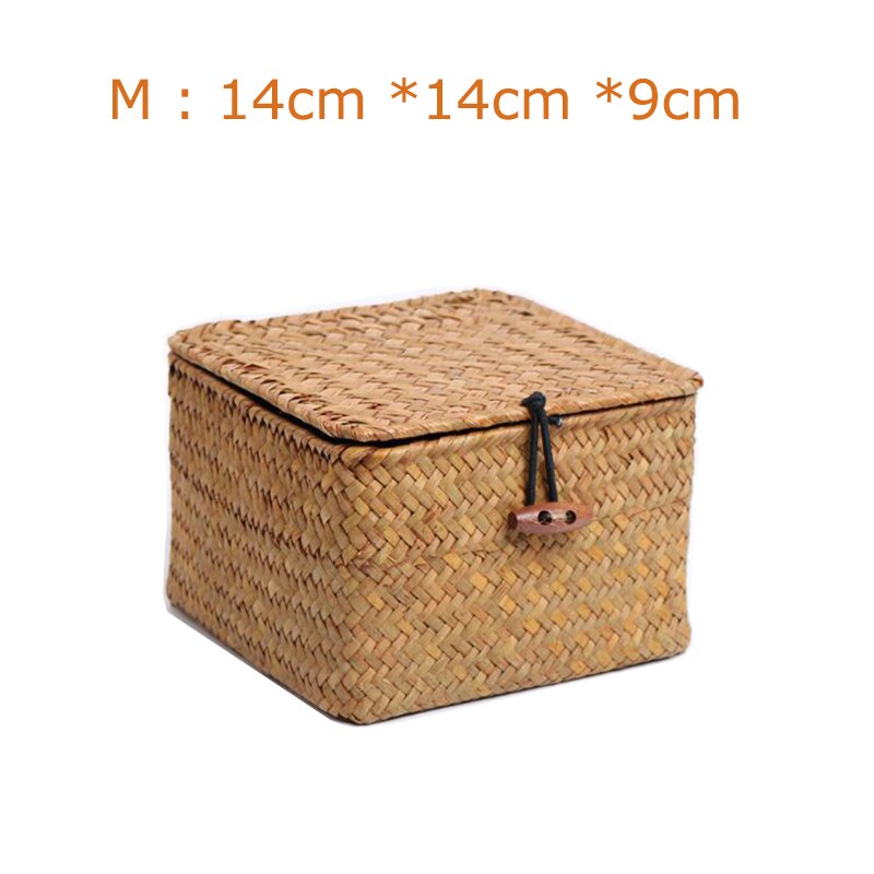 Seaweed Storage Basket Hand-woven Storage Box with Lid Sundries Cosmetic Organizer Rectangular Closet Organizer Laundry Basket: M