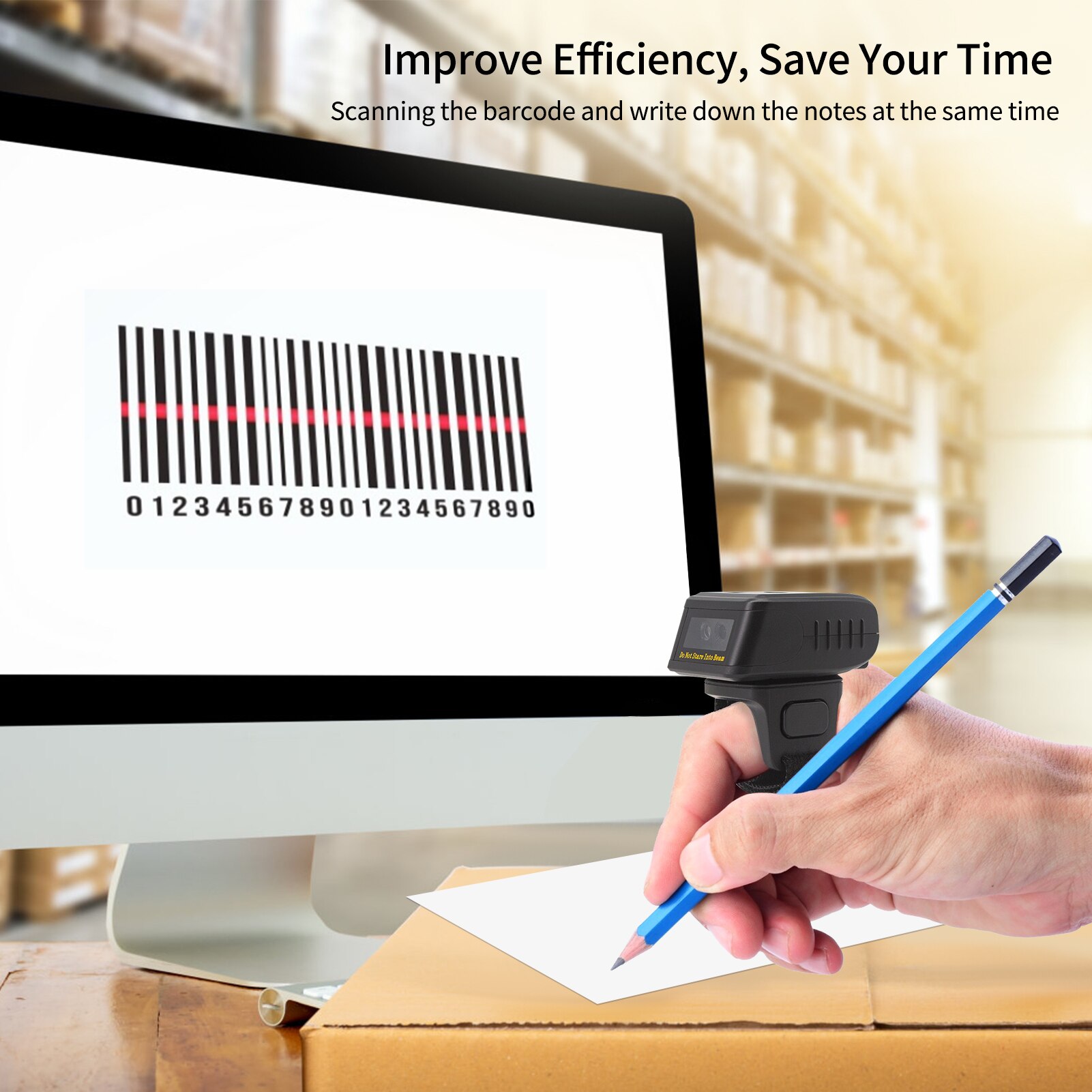 Aibecy Barcode Scanner 1D/2D/QR Barcode Portable Finger Handheld Wearable Ring Code Reader Support for Windows PC Computers