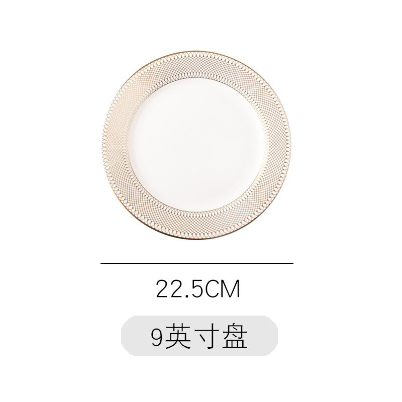Vaisselle or bord assiette ensemble de luxe cuisine en céramique Restaurant placement nordique Style Steak Western pâtes assiettes Plates: 9 inch plate A