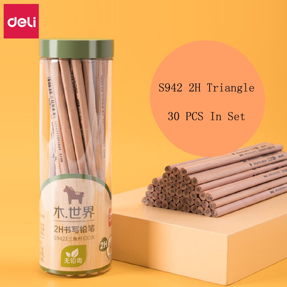 Deli Pencil Student Writing Exam Drawing Sketch Special Pencil Safety Log 2B/HB Wooden Triangle/Hexagon Rod Student Stationery: 30Pcs 2H Triangle