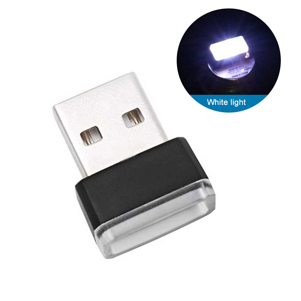 Mini usb lys led modellering bil ambient light neon interiør lys bil smykker  (7 typer lyse farger): Hvit