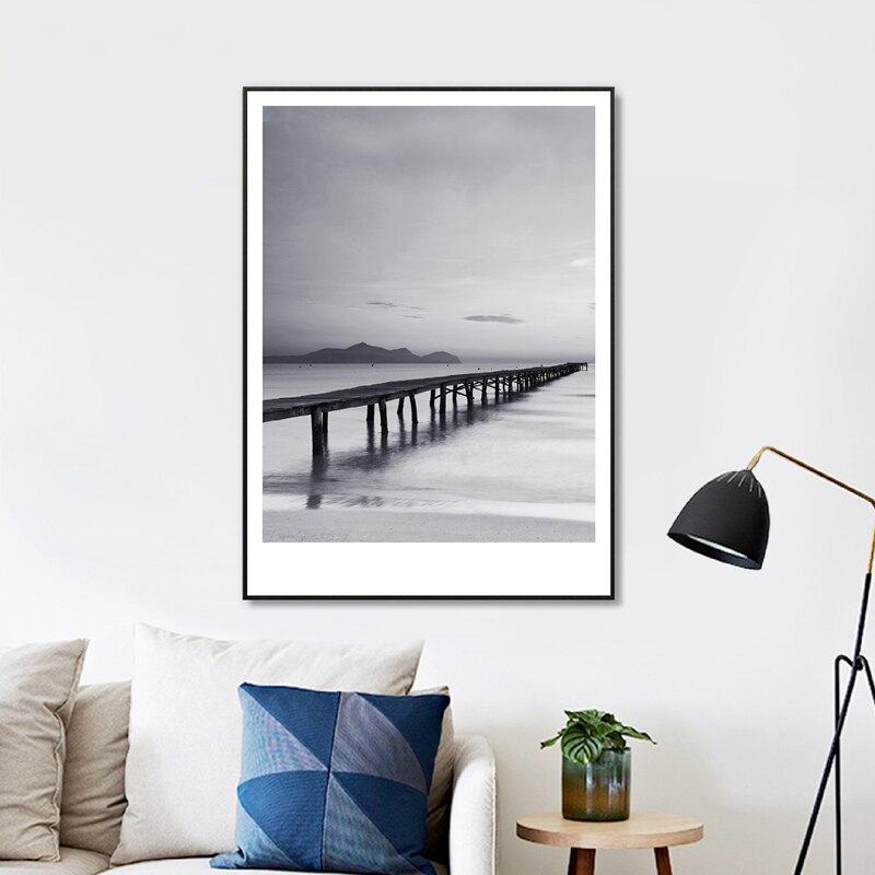 Beach Wall Art Painting Black White Beach Photography Poster Modern Nordic Decor Scandinavian Wall Picture for Home Room