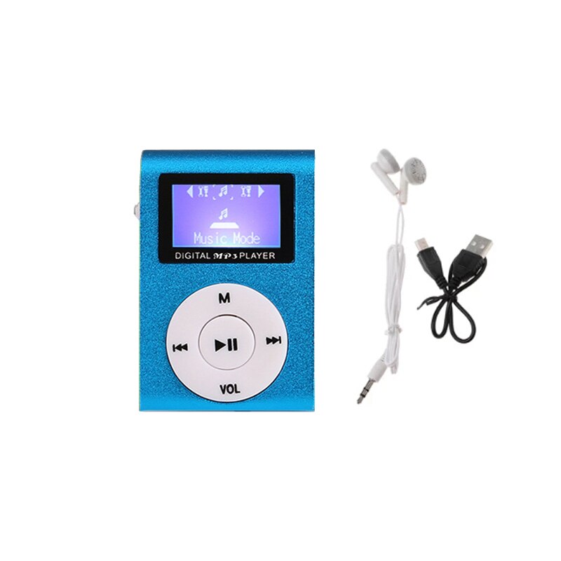 Reproductor de MP3 deportivo con pantalla LCD, Mini Clip de Metal, reproductor de música MP3 portátil Multicolor, compatible con tarjeta Micro TF/SD de 32GB: Azul