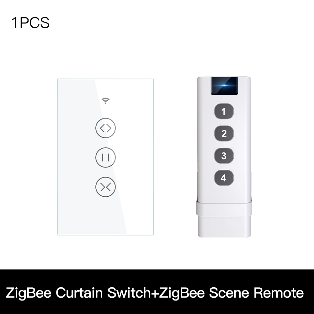 ZigBee RF Smart Touch Curtain Switch Roller Blinds Shutter Tuya Smart App Wireless Control Relay Status Works with Alexa Google: 1 US and Scene