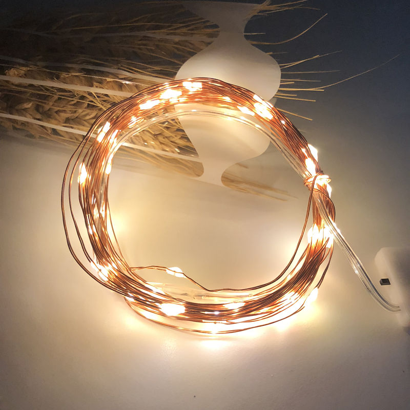 Led fairy light 2m 5m led string lys vandtæt kobbertråd drevet af  cr2032 batterier til krans jul bryllup dekoration