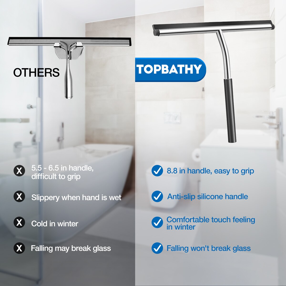 Stainless Steel Squeegee Water Cleaner for Glass Tile Wall Shower Door Bathroom Window A30