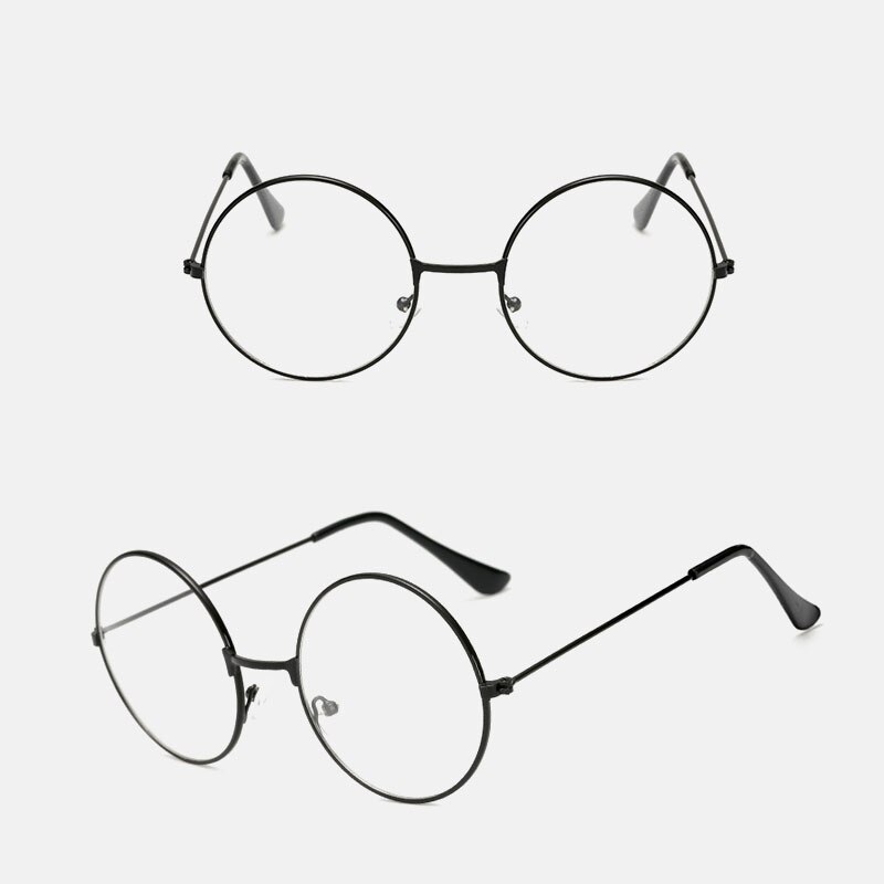Gafas clásicas redondas, montura Simple, cristales planos, luz clásica, miopía, Gafas de Metal para mujer, montura de gafas de estilo intelectual literario: Black