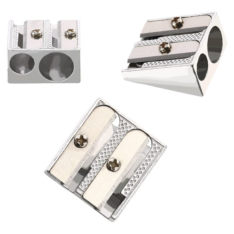 36 Pack Metal Pencil Sharpeners Silver Double Hole Aluminum Alloy Manual Pencil Sharpeners for Most Size Pencils