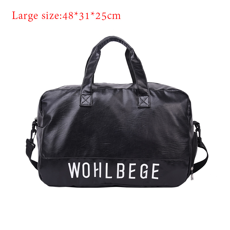 Men Travel Duffle Bag Women Travel Hand Luggage Bag PU Leather Waterproof Sports Gym Bag Large Capacity Weekend Handbag: BlackB