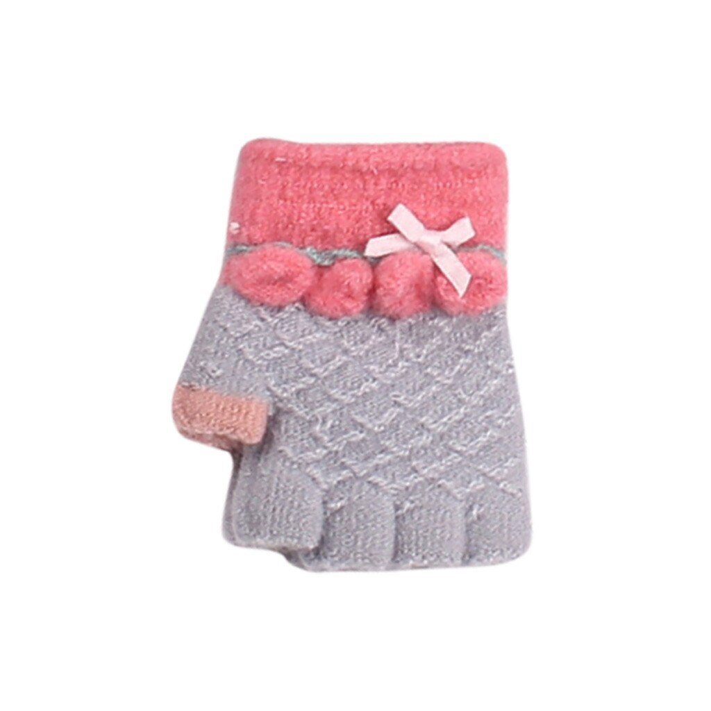 Mezzi della Barretta di inverno Dei Bambini Del Fumetto Caldo Guanti A Maglia Guanti Per Bambini Sveglio Lavorato A Maglia Jacquard Guanti Mezzi della Barretta перчатки женск: Gray
