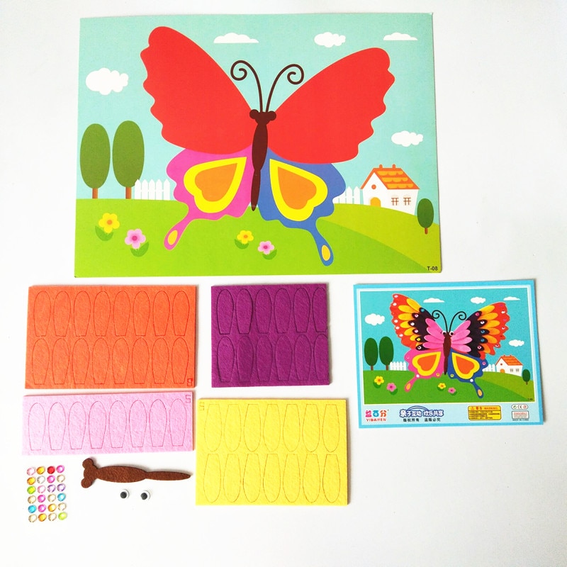 Happyxuan 8 Ontwerpen Kinderen Craft Kit Cartoon Animal Vilt Stof Sticker 3D Handgemaakte DIY Creatieve Speelgoed Kleuterschool Onderwijs