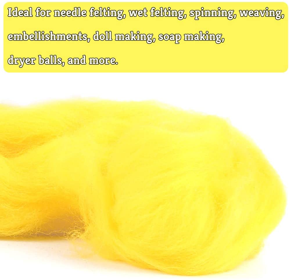 Imzay Wool Roving Bulk - Yellow 8.82oz Super Wool Chunky Yarn, Wool Roving Top For Hand Spinning, Felting, Weaving And DIY Craft