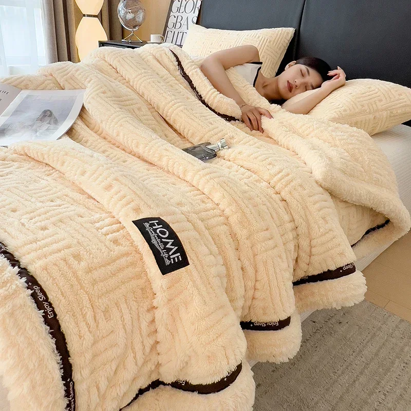Nueva manta de lana de medio lado para otoño e invierno, mantas suaves y esponjosas para cama de grado materno e infantil, manta cálida y transpirable para sofá