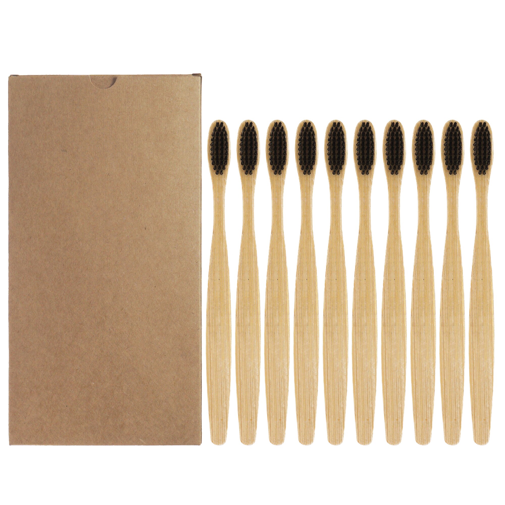 Lot de 10 brosses à dents en bambou naturel, soies souples colorées, pour le blanchissement des dents, soins dentaires: 10PCS Black