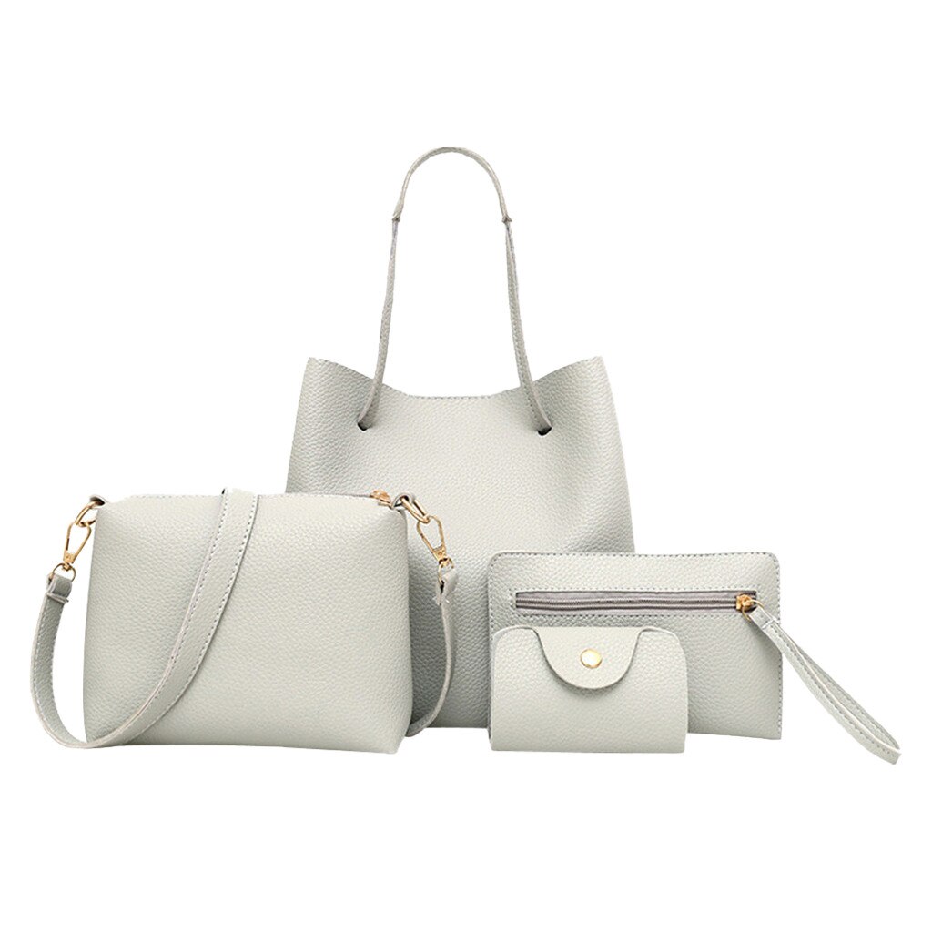 4Pcs Women Pattern Leather Handbag+Crossbody Bag+Messenger Bag+Card Package сумка тренд женские женские кожанние сумки: White