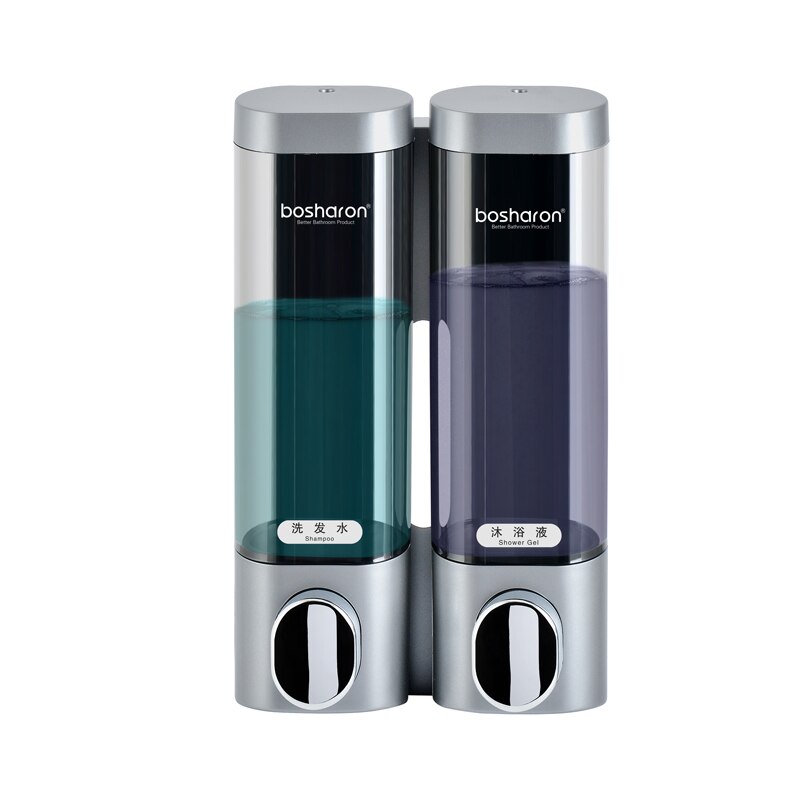 Dispensador de jabón líquido de montaje en la pared, botellas de detergente de plástico, dispensadores de Gel de ducha y champú para Hotel, accesorios de baño y cocina para el hogar: Silver Gray Double