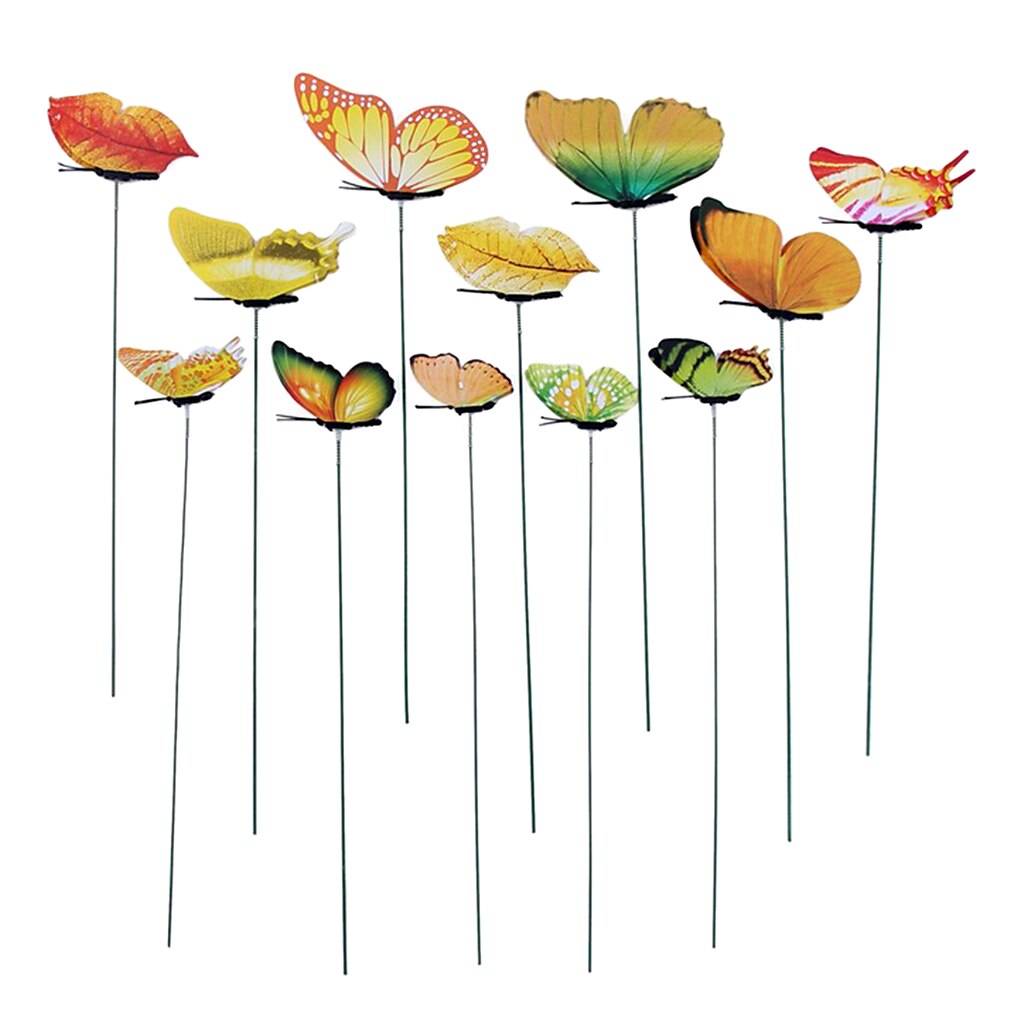 12pcs Colorful Butterfly Stakes Outdoor Yard Garden Flower Pot Decoration Craft Butterfly Stakes Decor Butterfly Stakes: Yellow as described