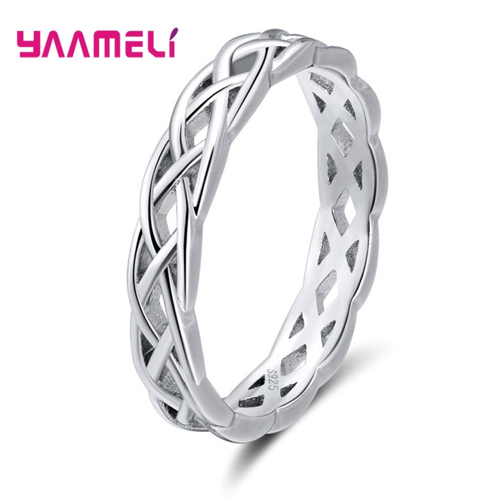 Simple estilo conciso de mujer hombres Unisex anillo Original hueco de la plata esterlina 925 retorcido diario saliendo con cita Bague: 7 / Silver