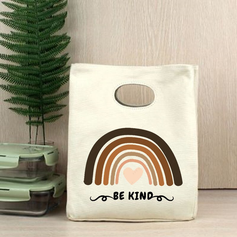 Bądź miły Rainbow funkcjonalne Cooler torby na Lunch przenośna ocieplana z płótna pojemnik Bento Totes termiczna jedzenie na piknik pokrowiec torebka: Q00781-TBBG-C