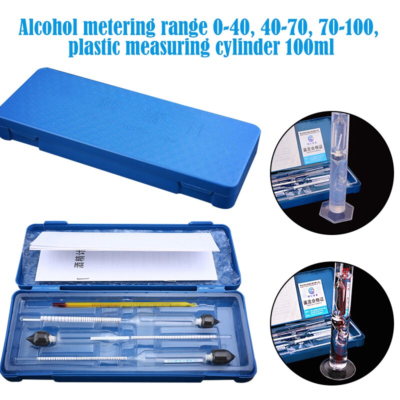 Alcohol Meter Wine Concentration Meter Alcohol Instrument Hydrometer Tester With Measuring Cylinder Thermometer 0-100%