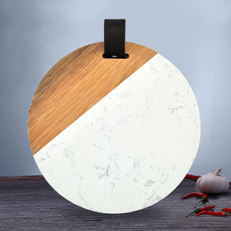 Round solid wood marble splicing kitchen board household chopping board cheese cutting board kitchen utensils