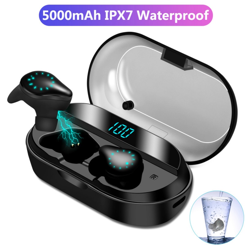 Tws Bluetooth Oortelefoon Led Display Met 5000Mah Power Bank Draadloze Oordopjes IPX7 Waterdichte Hoofdtelefoon Touch Game Sport Headset