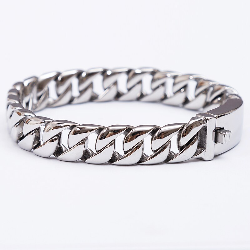 Heavy Metal Powerful 31MM Wide Thick Curb Chain Man Bracelet Men Massive Stainless Steel Mens On Hand Jewellery Bracelets Bangle: 12MM / 21.5cm