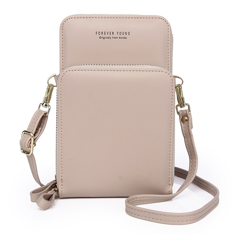 Yogodlns, bandolera pequeña para mujer, bandolera de cuero PU, Minibandolera multifunción, bolso de doble capa para teléfono móvil: Beige