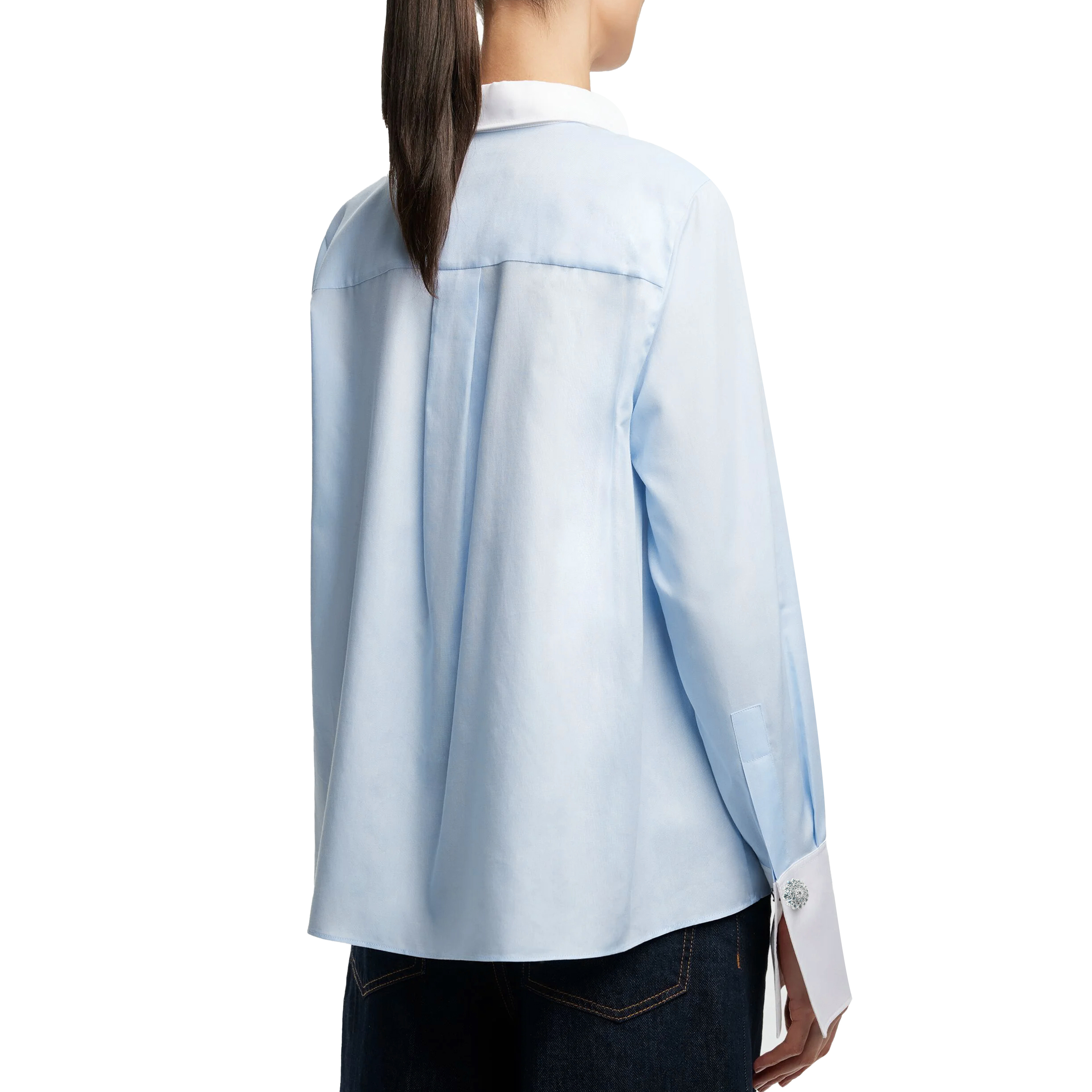Blå toppar blusar broderi casual långärmade kontorsdamskjortor smala blusar