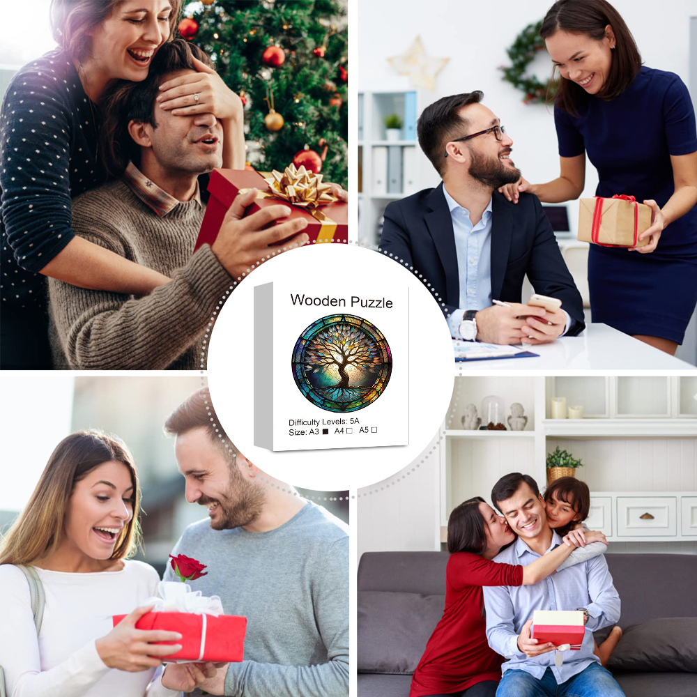 Puzzle in legno con albero colorato per adulti, pezzi a forma di animale, giocattoli antistress, regali di compleanno di Natale, giochi per famiglie