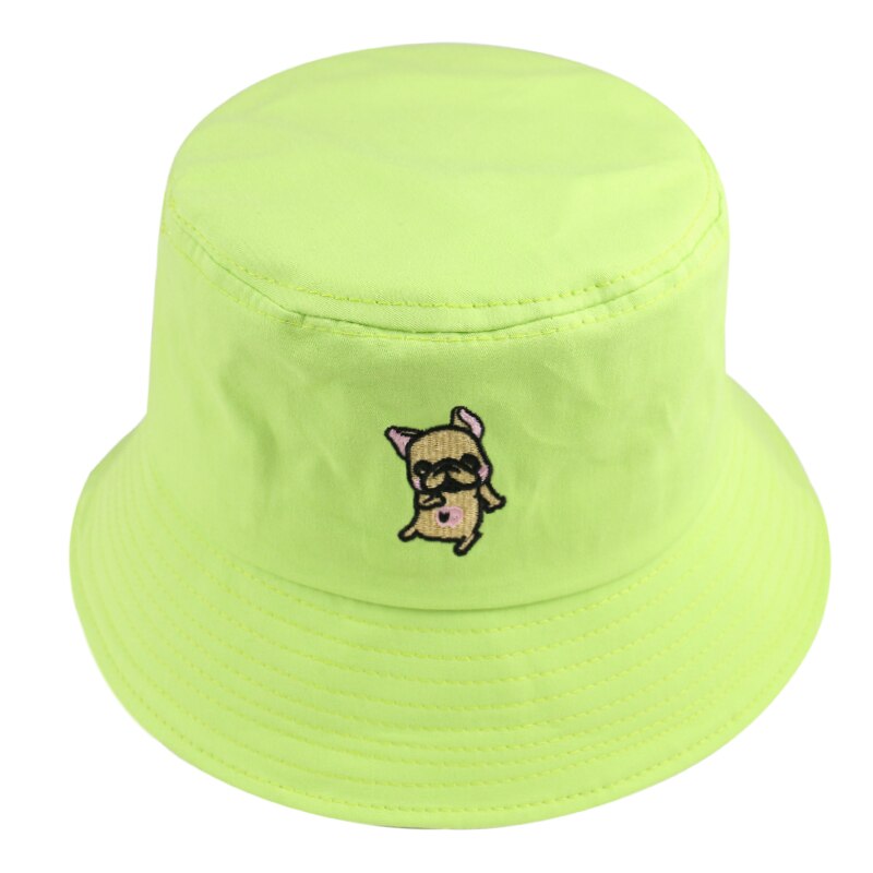 Rævmor sommer sød sort gul lyserød grøn ensfarvet fransk bulldog dyr broderi spand hatte kvinder hætter