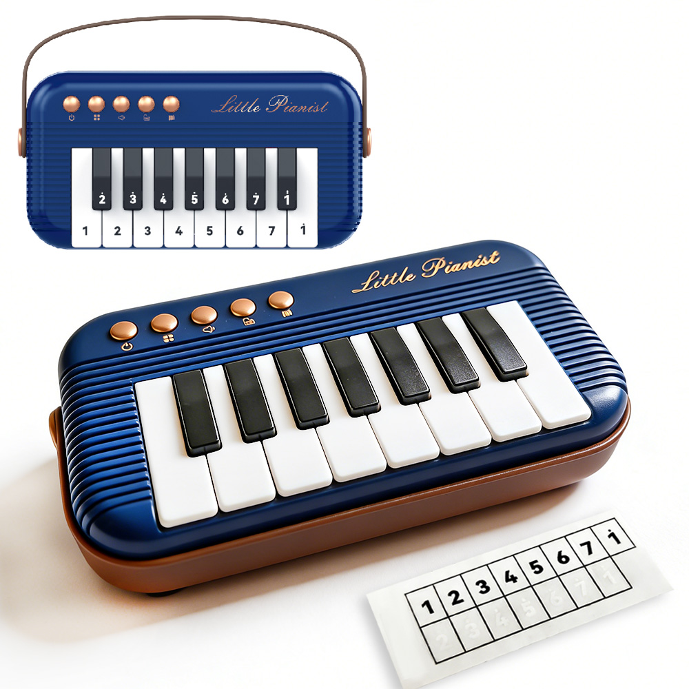 5 färger mini piano keyboard leksaker för barn, retro fickpiano, musikleksaker nybörjare, elektroniskt musikinstrument: Blå