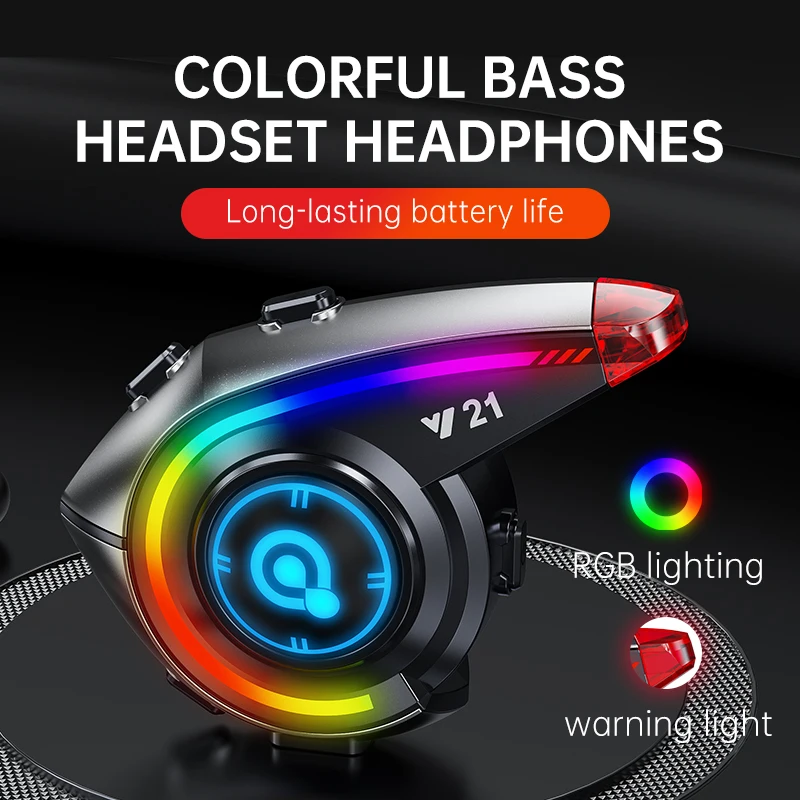 V5.4 Motorhelm Headset Hoofdtelefoon Draadloze Motobike Stereo 16-kleuren RGB-verlichting met FM-radio automatisch zoeken Oortelefoon