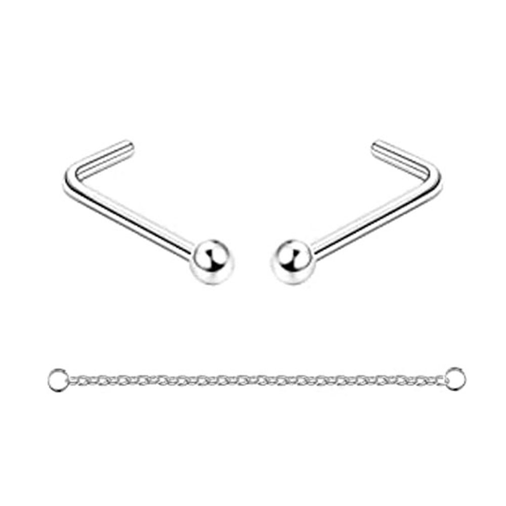 Anneaux de nez en chaîne pour femmes et hommes, Piercing, Double avec chaîne, clous, 20G: Black / Couleur or jaune pâle