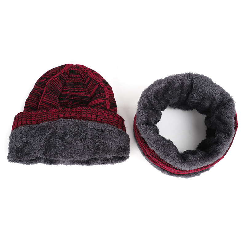 Nc label herr och dam bomullsmössa scarf kostym herr vintermössa scarf 2 delar set plus sammet tjock utomhus varm mössa