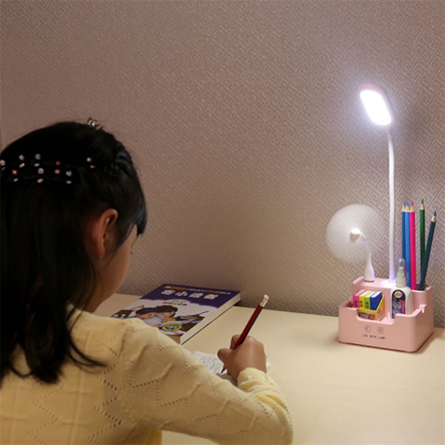 Lámpara de mesa Led recargable con ventilador táctil regulable lámpara de escritorio protección ocular luz de lectura chico con pluma de teléfono titular de la