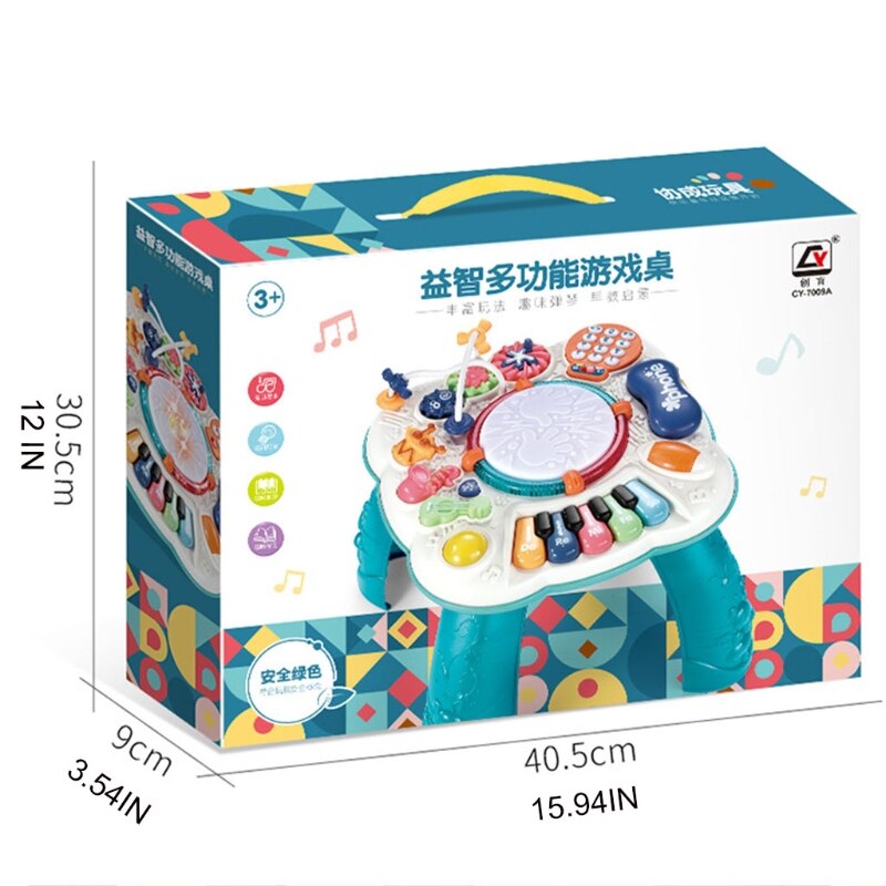 Early Educational Learning Activity Table with Musical Instruments for Baby, 33x33x32cm/12.99x12.99x12.59Inche, Red/Blue