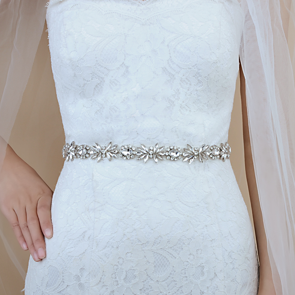 TRiXY S292 Sparkly Rhinestone Belt Wedding Dress Belt Sliver Crystal Bridal Sash Diamond Bridal Belt For Wedding Dress Accessory