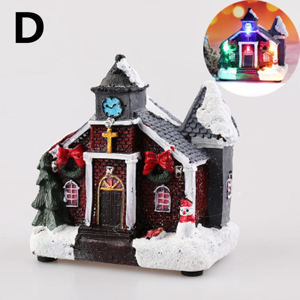 Christmas Scene Village House Resin Luminous LED Snow House for Home Winter Xmas Party Miniature Ornaments Decor