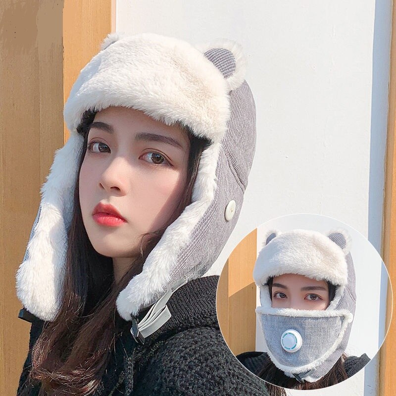 Winter Hat Women Woman Ear Cover Cap Fluffy Bucket Hat