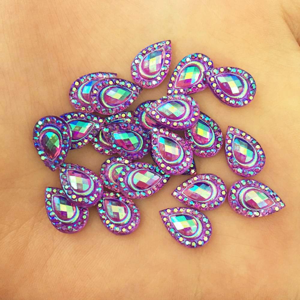 100 stks AB Hars 7*12mm Pauw Teardrop Plaksteen strass Bruiloft Versiering diy applicaties SK21 * 2: Purple