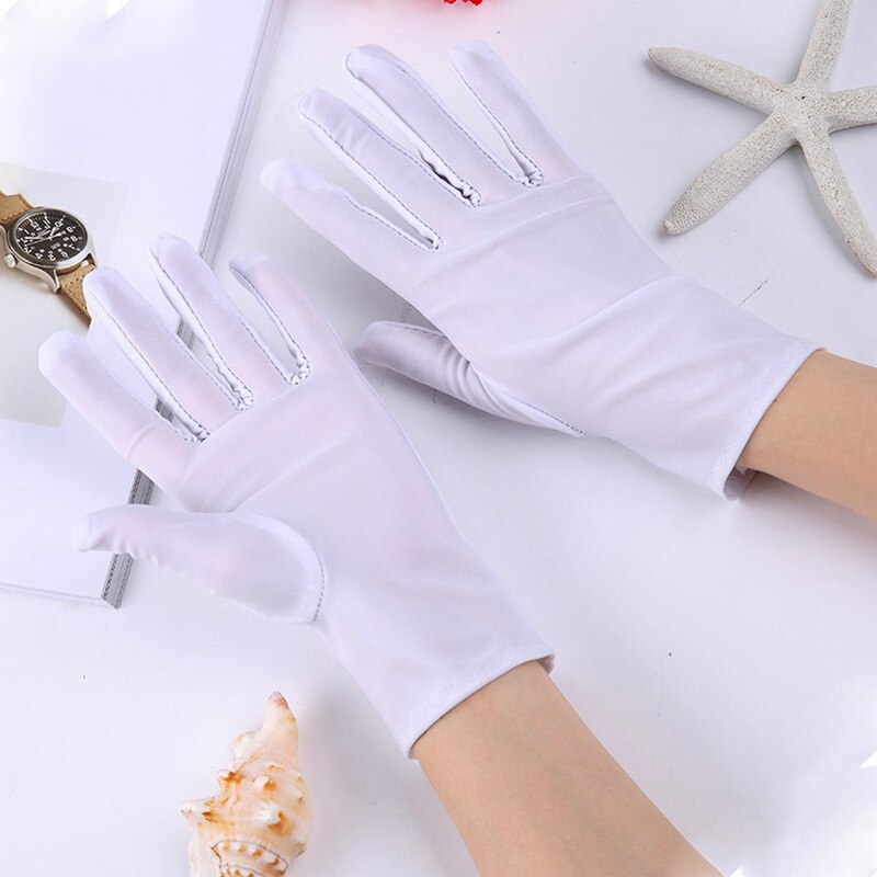 Women Wrist Plain White Color Performance Short Gloves Waitress Manner Ceremonial Miittens For Ladies